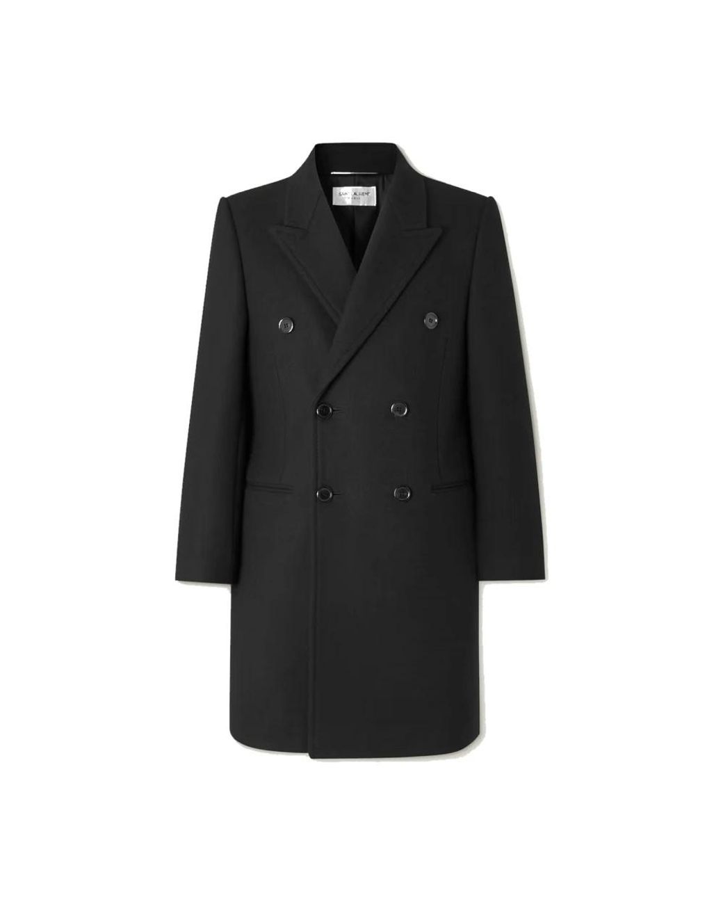 Saint Laurent Jassen ,Zwart ,Wol Zwarte Wollen Double-Breasted Jas Aw 24 in het Black voor heren