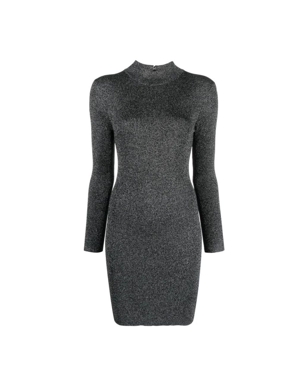 Michael Kors Kleedjes ,Grijs ,Nylon Metallic Rib Gebreide Mock Neck Jurk Met Stretch in het Black