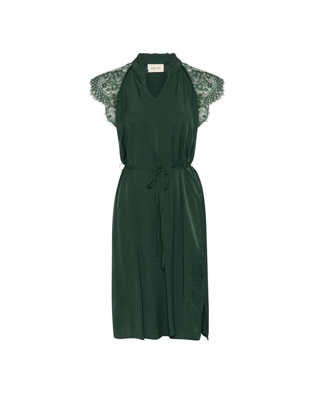 Cream Kleedjes ,Groen ,Kanten Jurk Met V-Hals En Tailleband in het Green