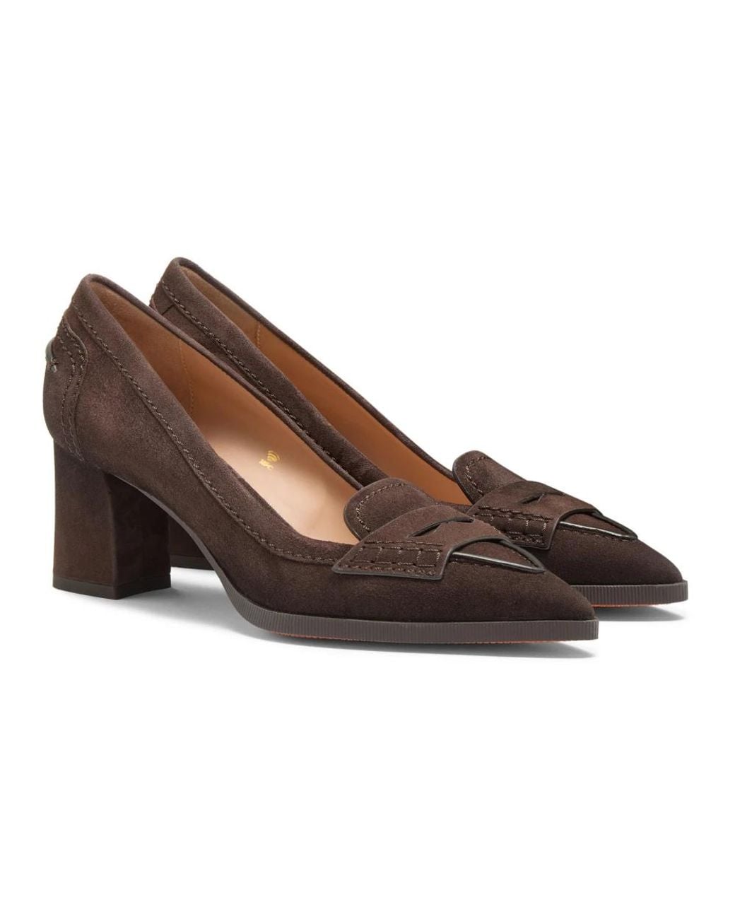 Santoni Brown Suede Mid-Heel Pump