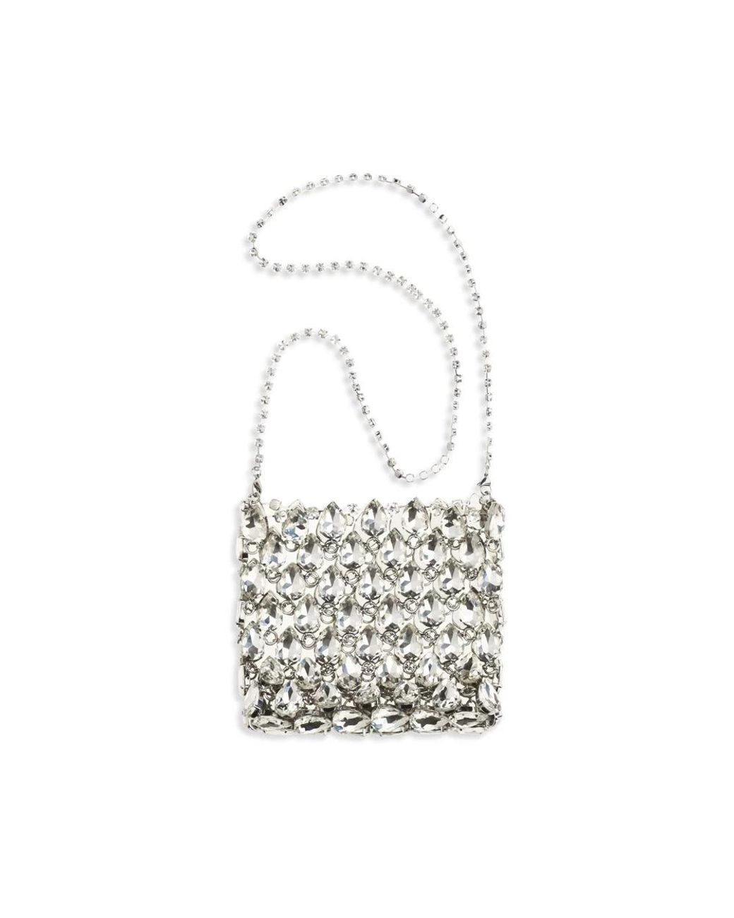 Self-Portrait White Crystal Mesh Pouch