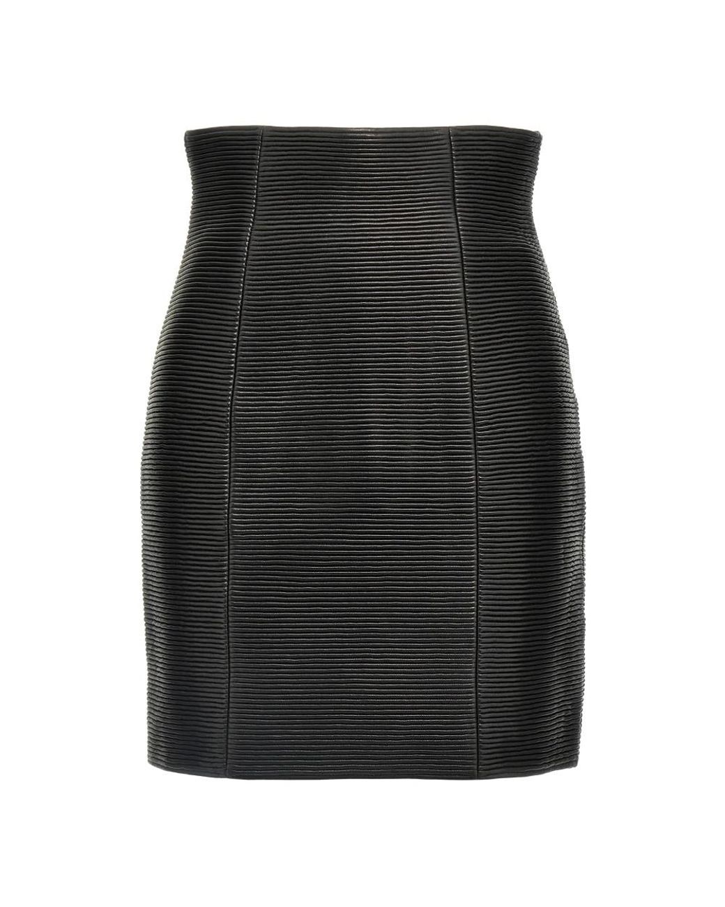 Balmain Black Leather Skirts