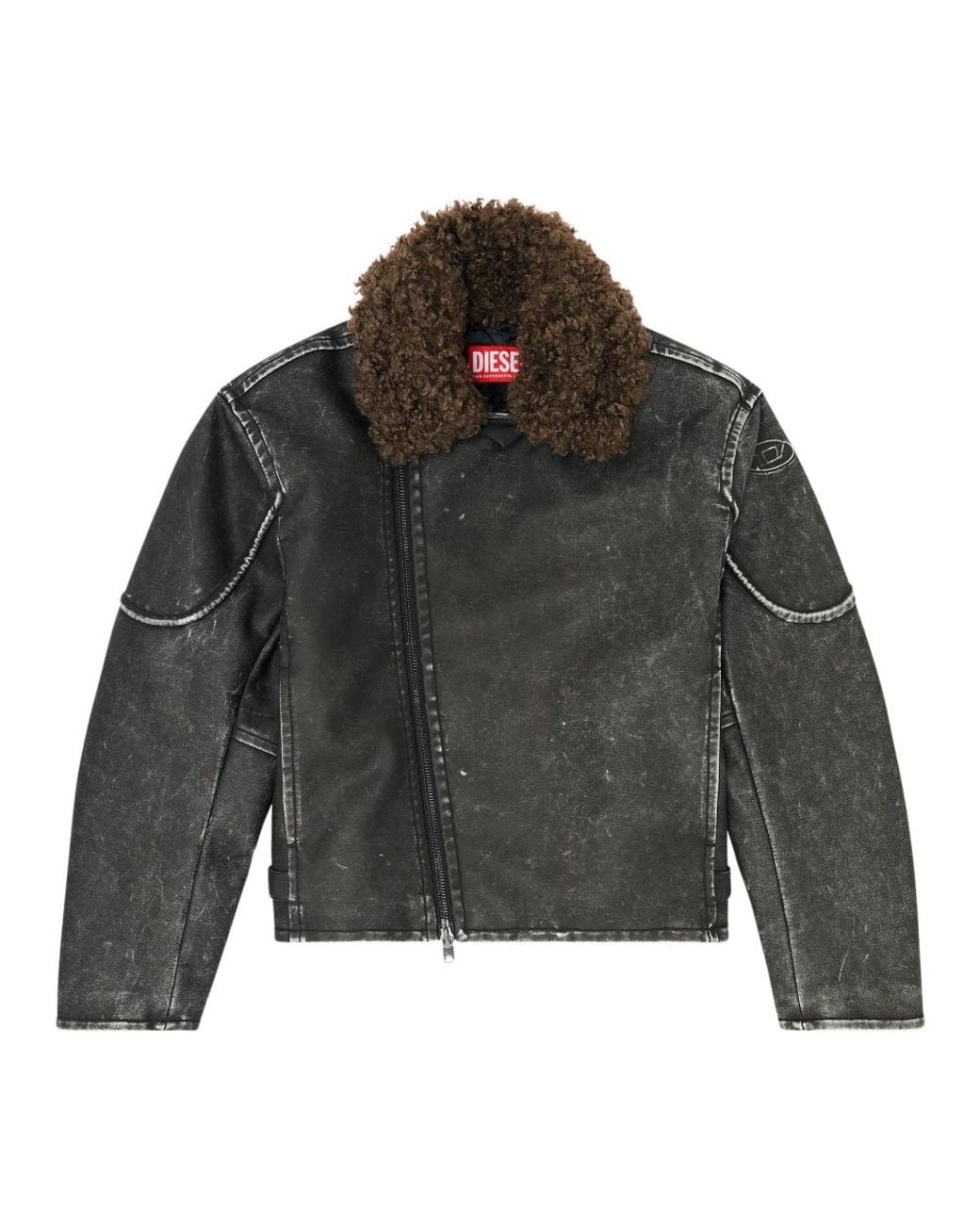 DIESEL Gray Leather Jackets for men