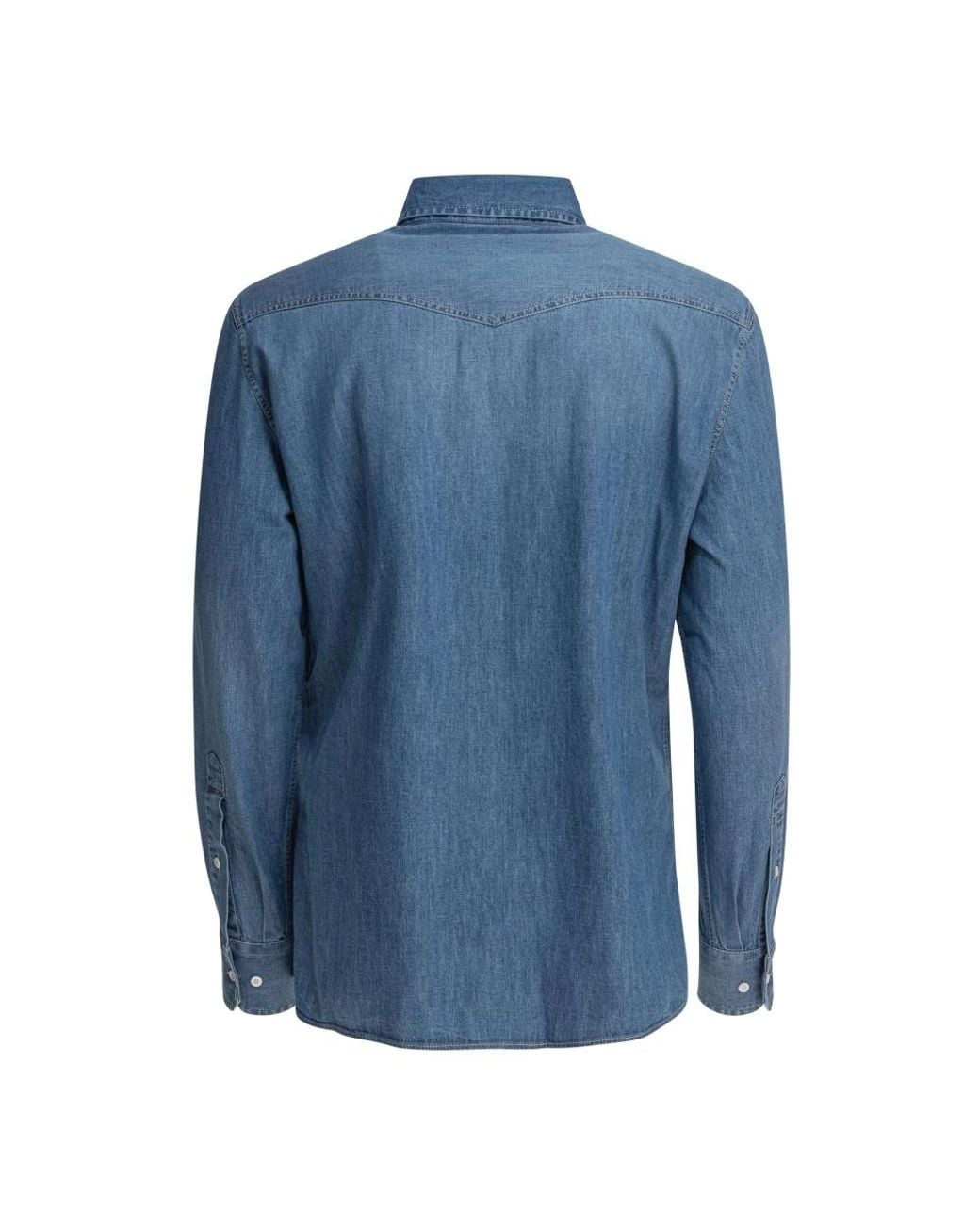 Brunello Cucinelli Blue Denim Shirts for men