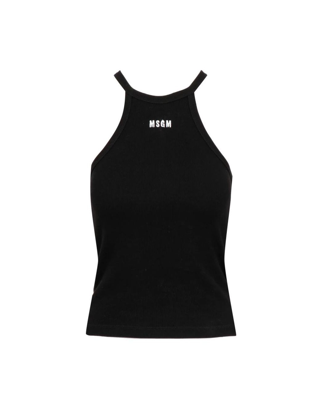 MSGM Tops ,Zwart ,Katoen Zwarte Geribbelde Katoenen Top Met Ronde Hals in het Black