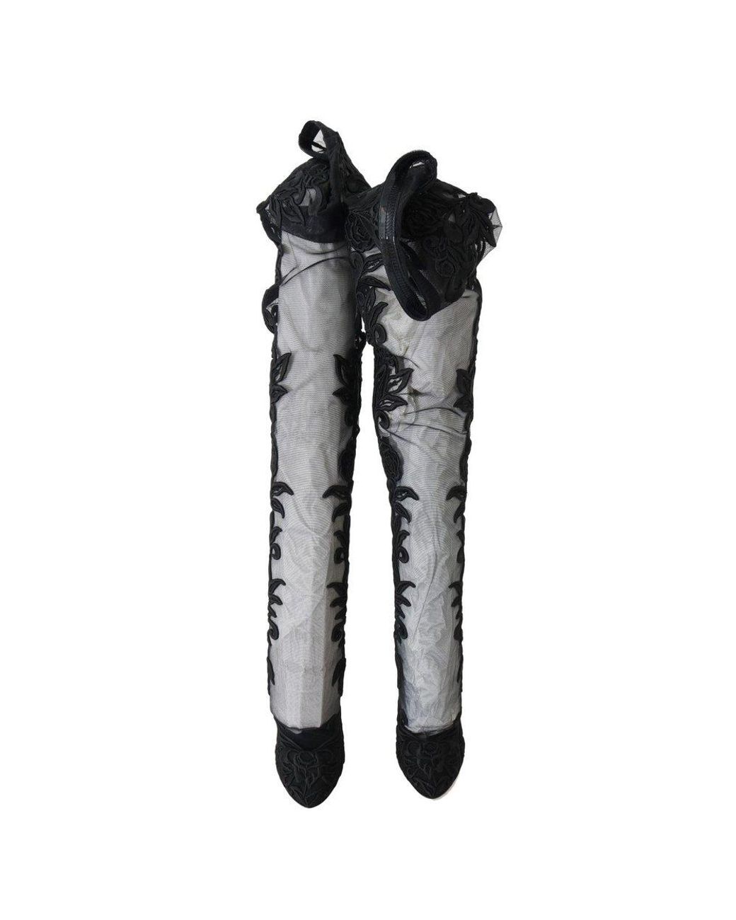 Dolce & Gabbana Synthetisch Bloemen Geborduurde Sokken Boots in het Zwart -  Lyst