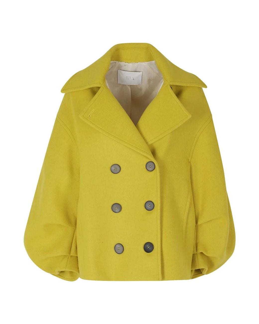 Tela Yellow Double-Breasted Coats
