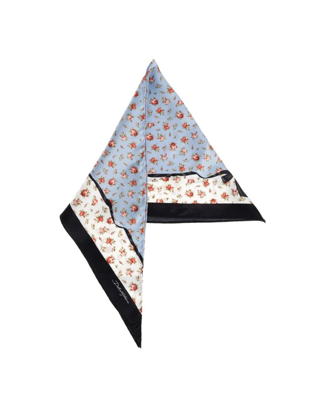 Dolce & Gabbana Accessoires ,Blauw ,Kleine Zijden Twill Driehoekige Sjaal Met Rozenprint in het Blue