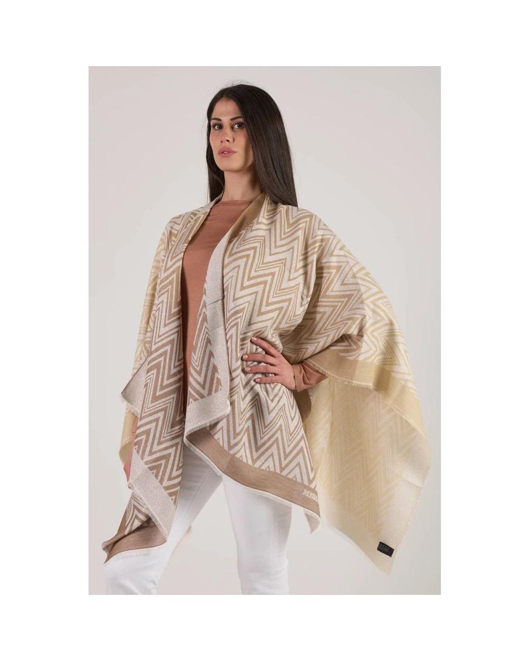 Missoni Jassen ,Polyester Elegante En Gouden Zig-Zag Cape in het Brown