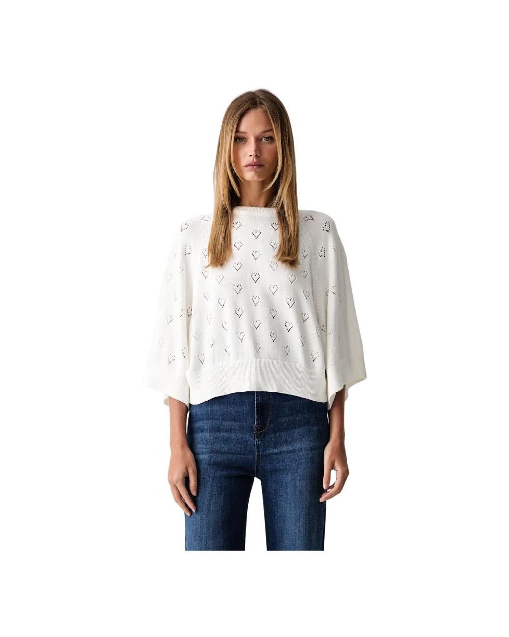 Twinset White Rundhals-Strickpullover
