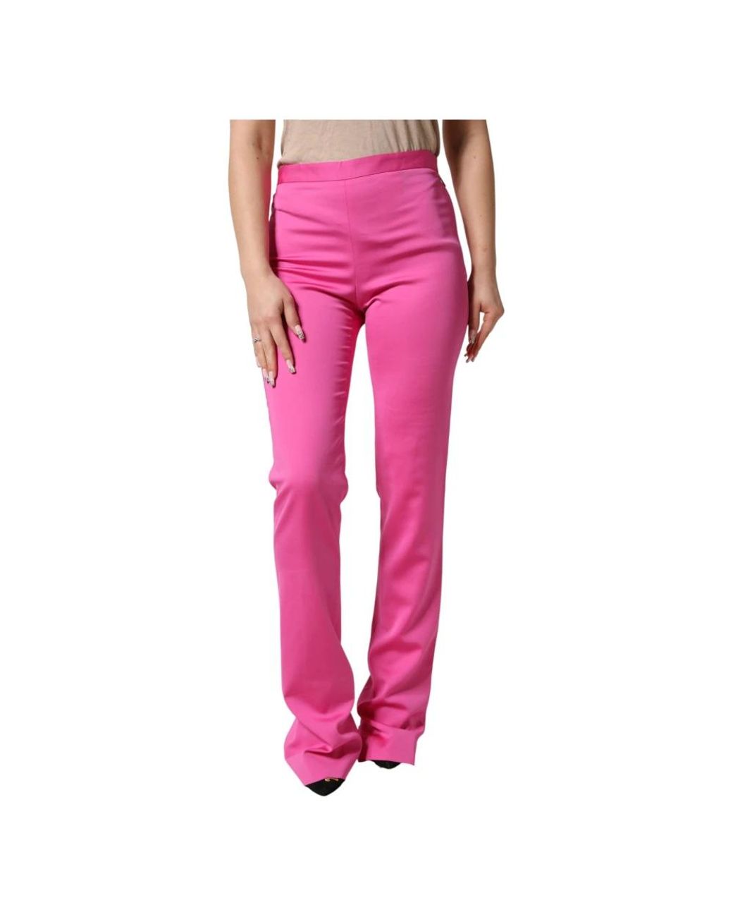 Versace Broeken ,Roze ,Wol High Waist Rechte Casual Broek in het Pink