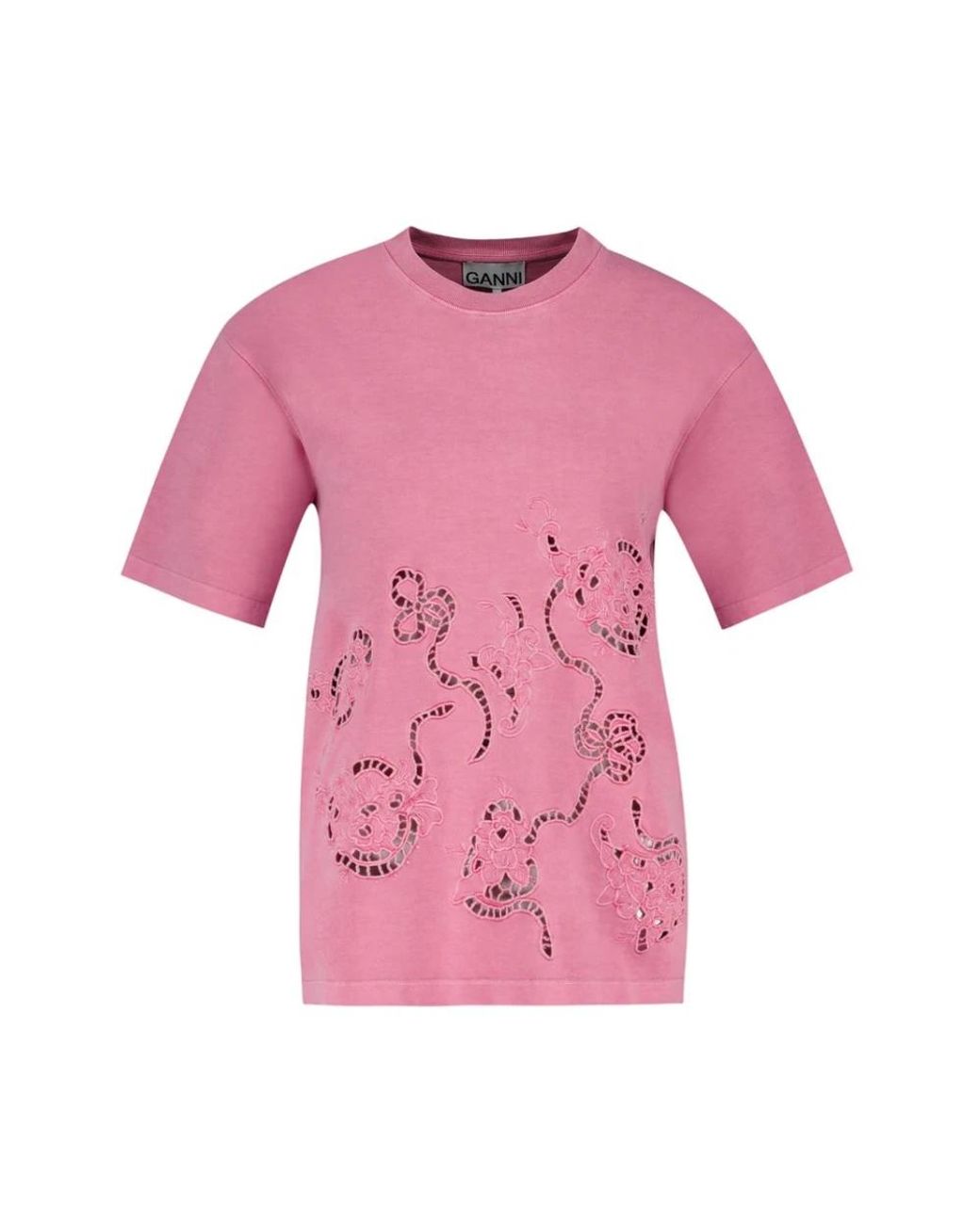 Ganni Broderie Anglaise T-Shirt in het Pink