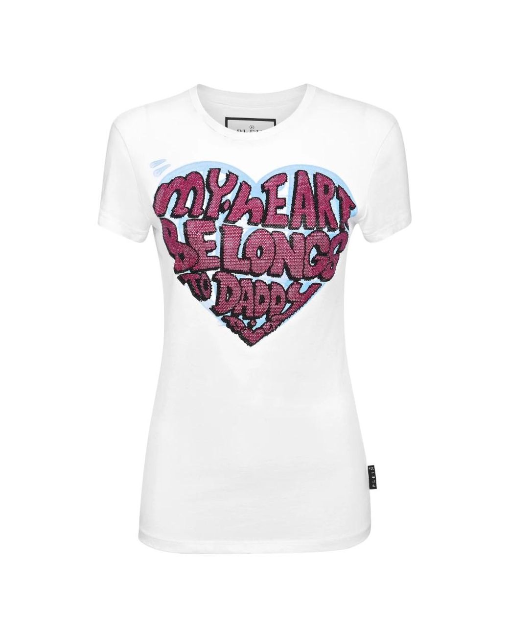 Philipp Plein Tops ,Wit ,Katoen T-Shirt Pure Met Kristallen in het Purple