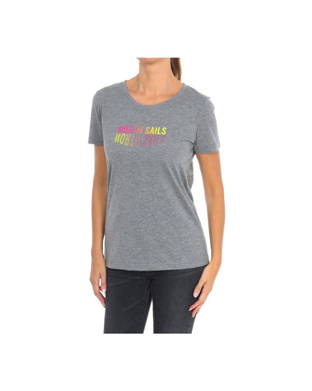 North Sails Tops ,Grijs ,Katoen T-Shirt Met Korte Mouwen En Geribbelde Halslijn in het Gray