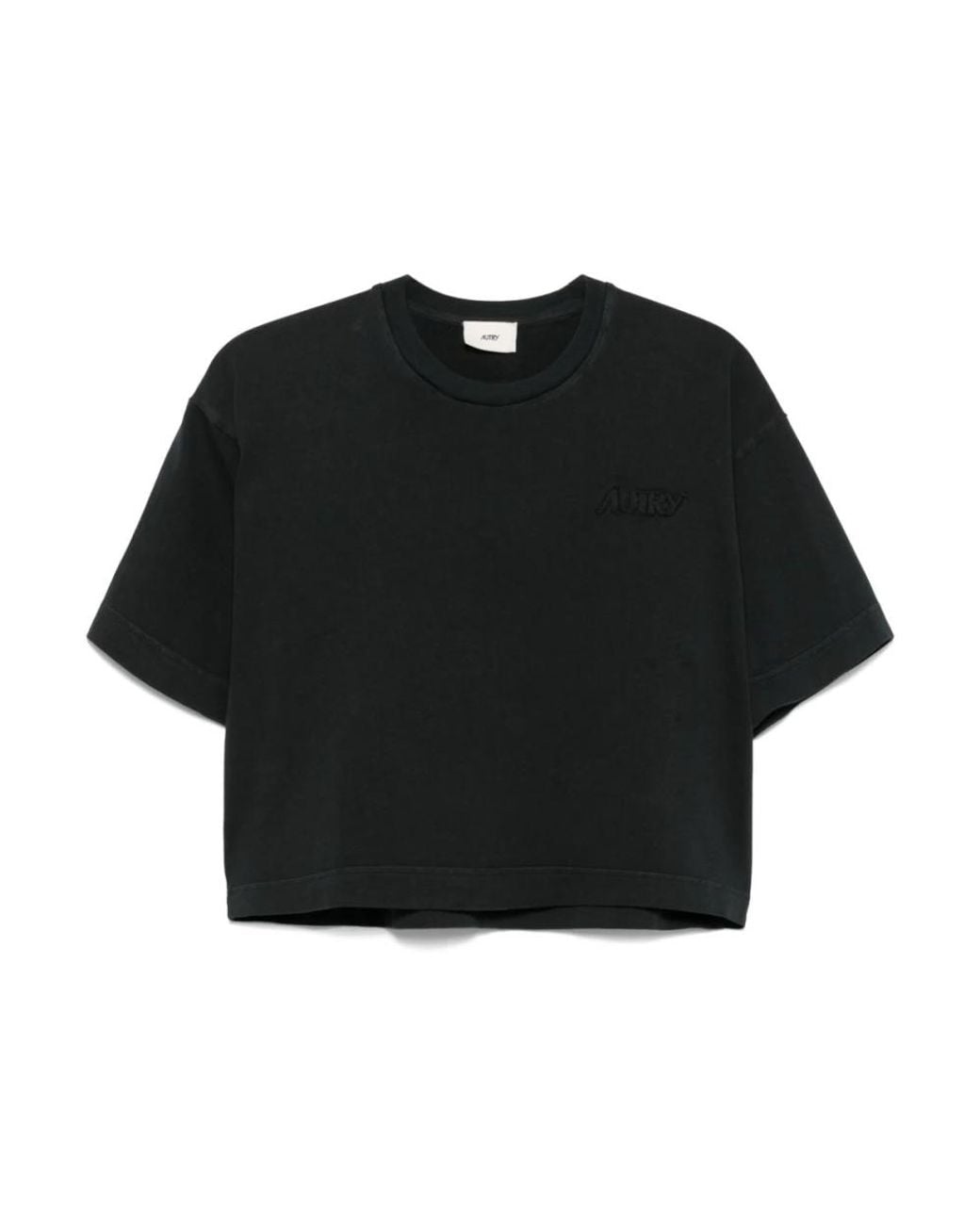 Autry Tops ,Zwart ,Katoen T-Shirts Met Geborduurd Logo En Ronde Hals in het Black