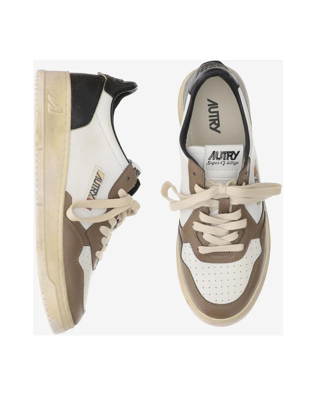Autry Gray Vintage Color-Block Leather Sneakers With Logo Detailing for men