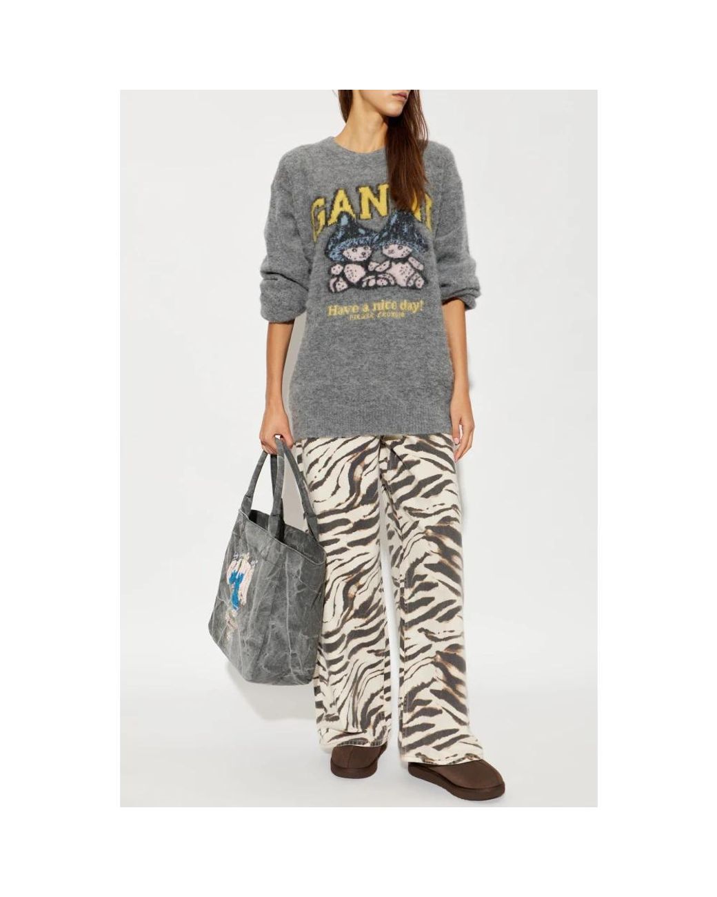 Ganni Gray Round-Neck Knitwear