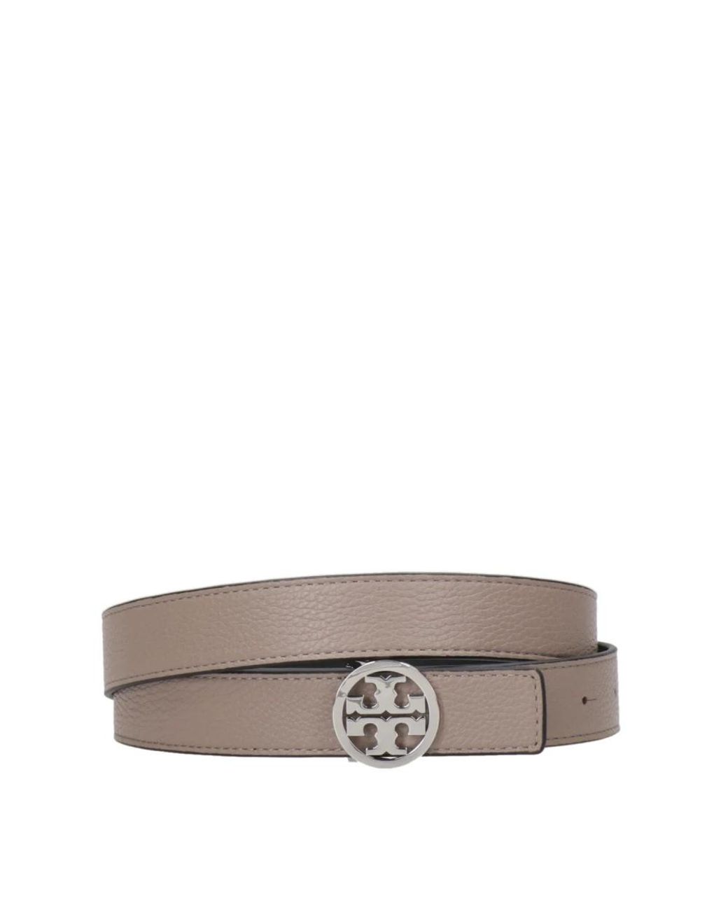 Tory Burch Accessoires ,Bruin ,Leer Gegreineerde Leren Riem Met Logo Gesp in het Gray