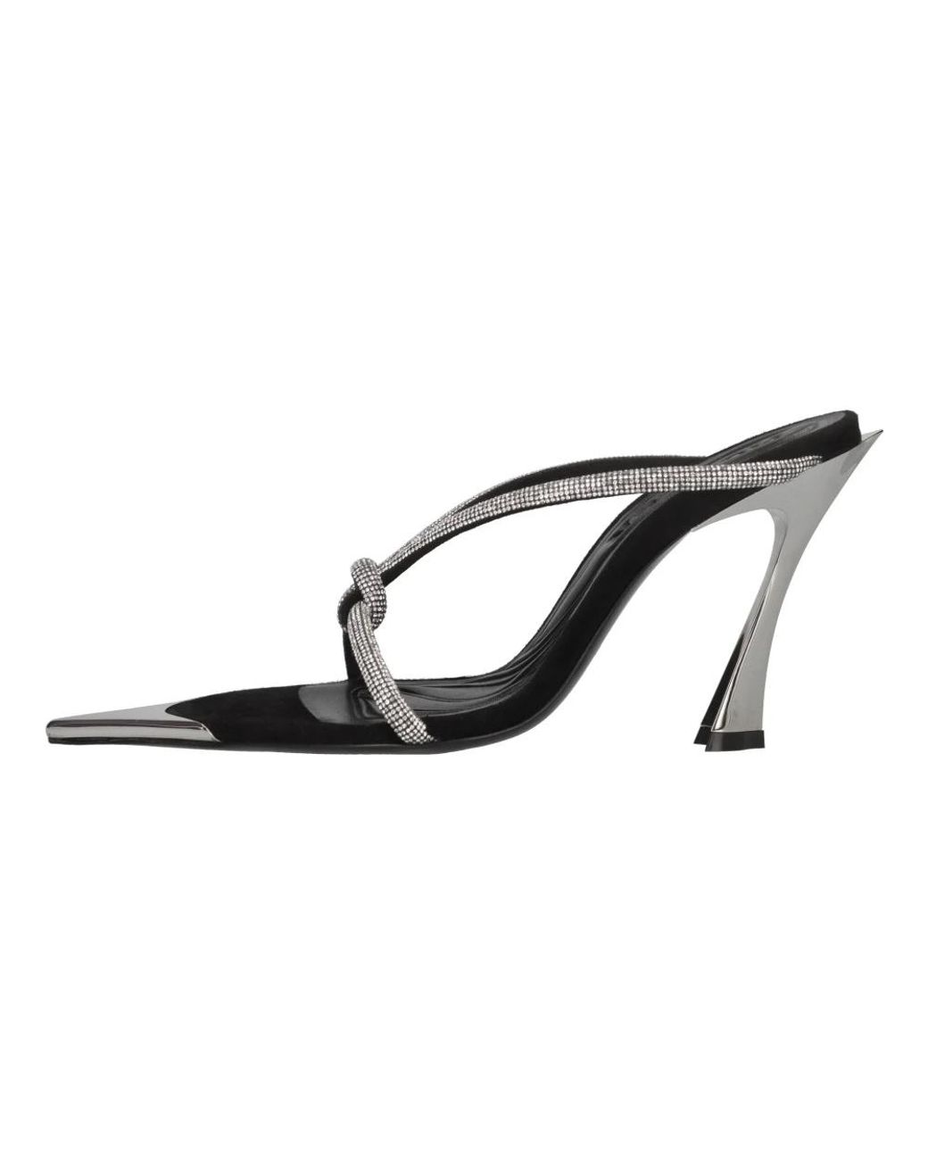 Mugler Suede Rhinestone Mule in het Black