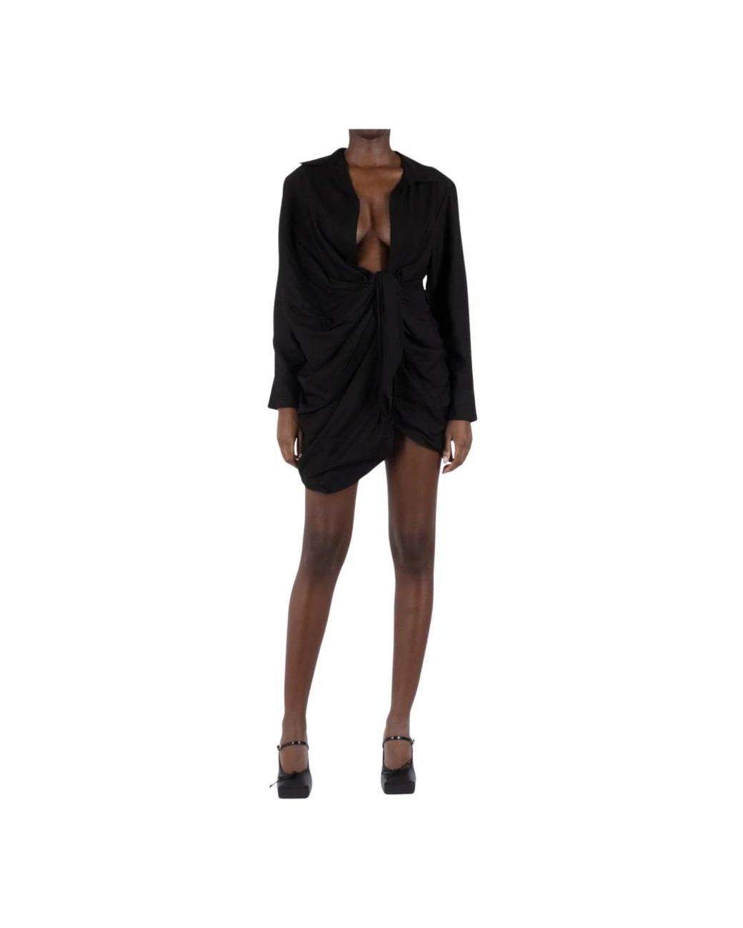 Jacquemus Kleedjes ,Zwart ,Zwarte Gedrapeerde Jurk Met Puntkraag in het Black