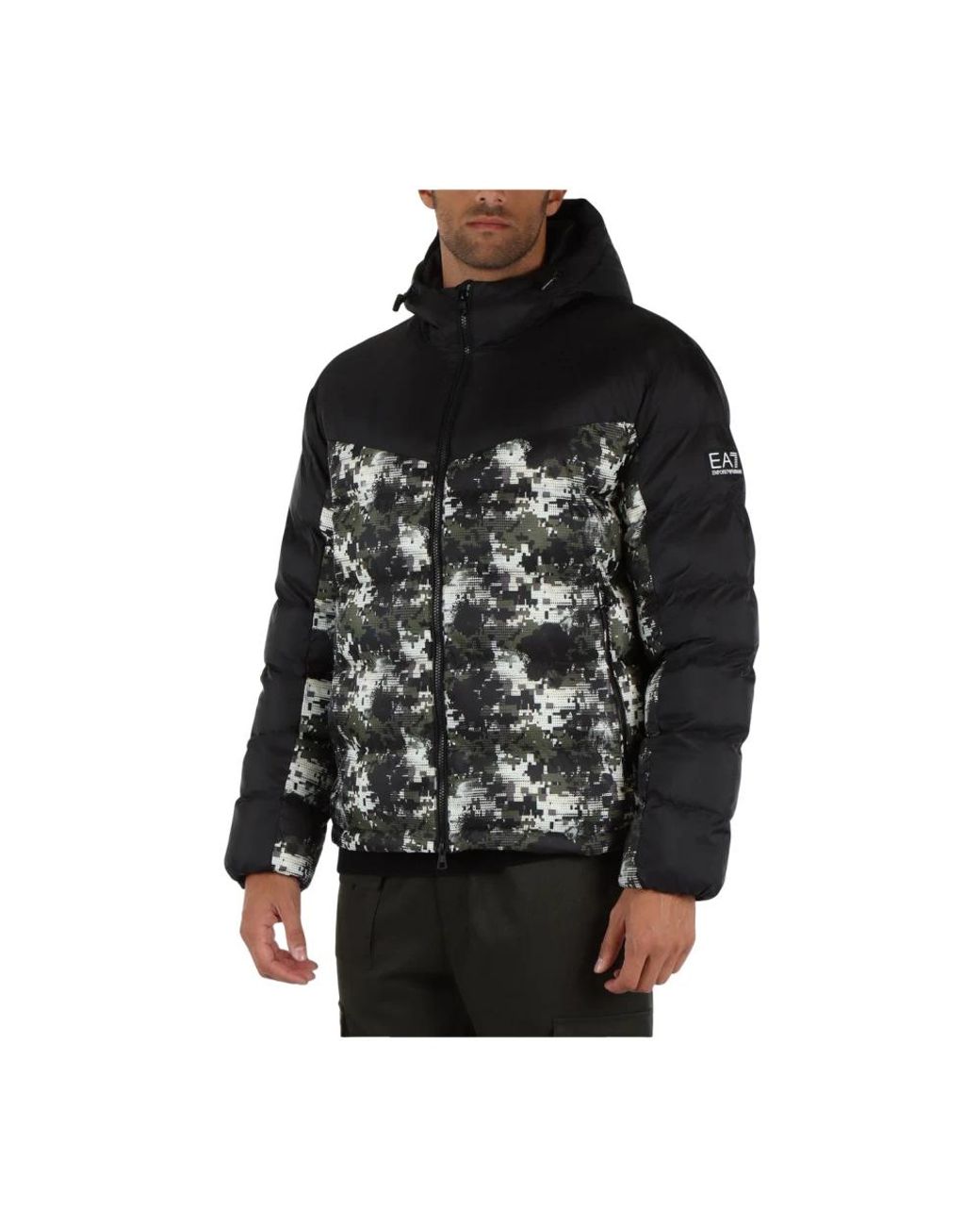 EA7 Jassen ,Zwart ,Polyester Gewatteerde Color Block Pufferjas in het Black voor heren