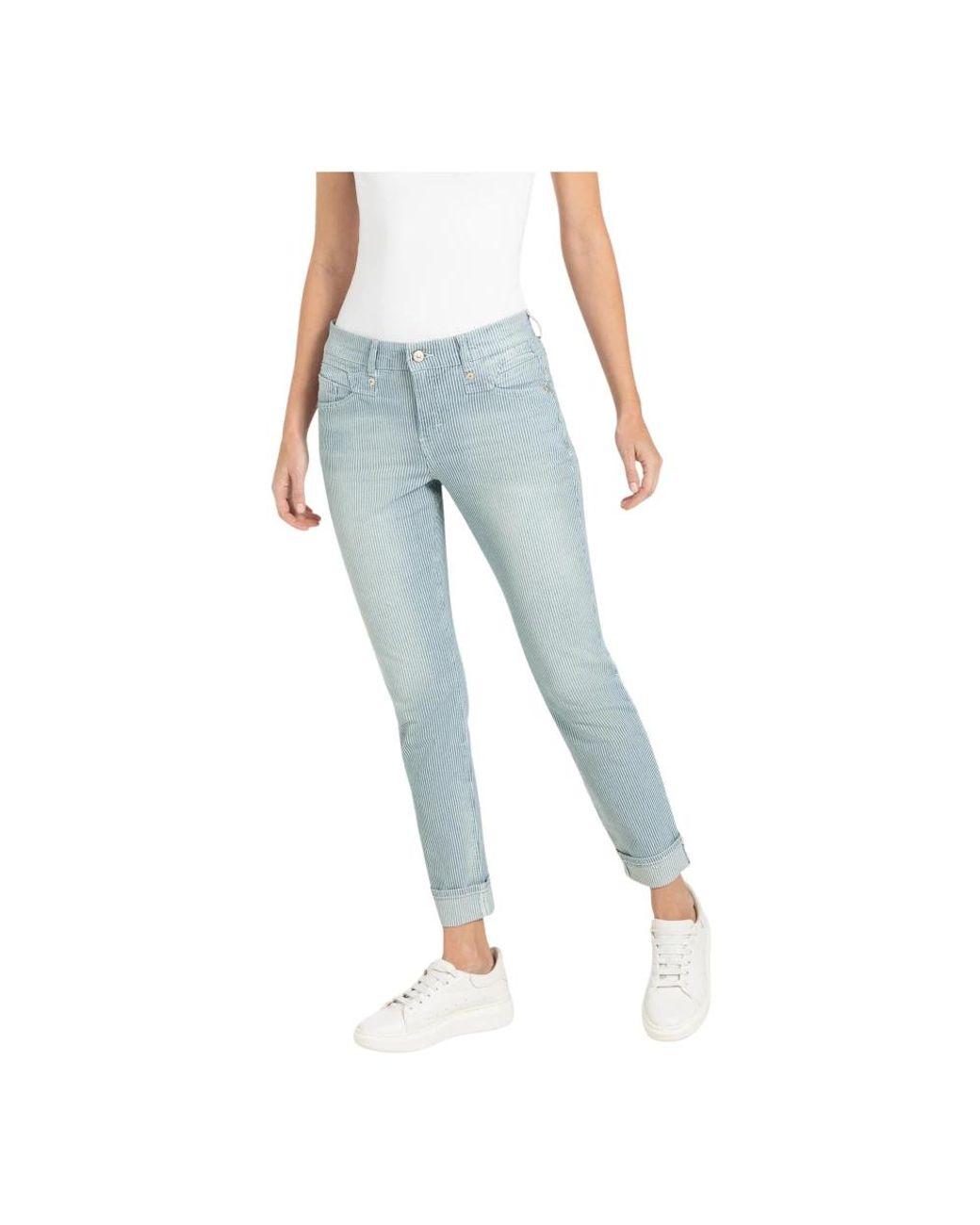M·a·c Jeans ,Blauw ,Slim Blauw Gestreepte Cool River Broek in het Blue