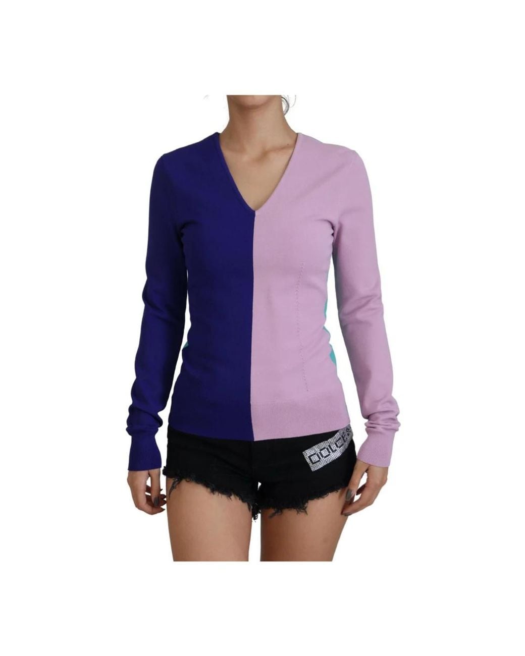 Dolce & Gabbana Purple V-Neck Knitwear