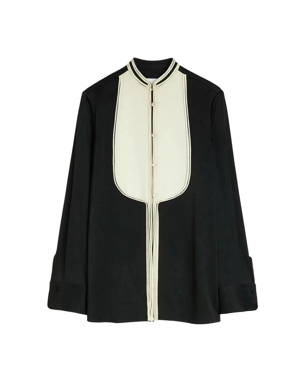 Jil Sander Black Contrast-Bib Detailed Satin Shirt