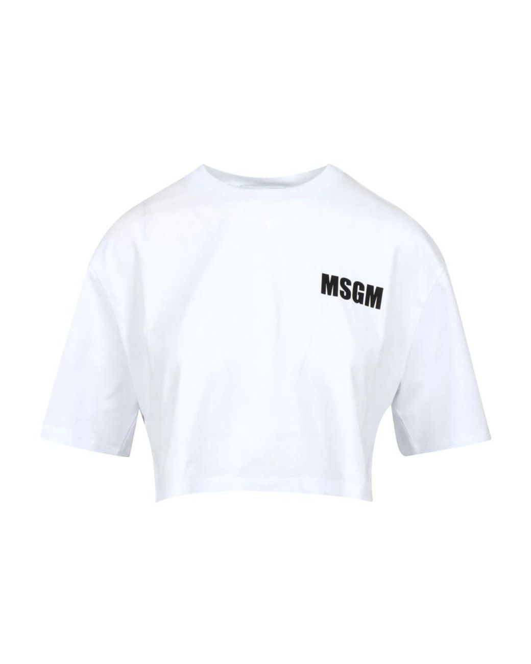 MSGM Tops ,Wit ,Katoen Witte Katoenen Crop Crew Neck T-Shirt in het White