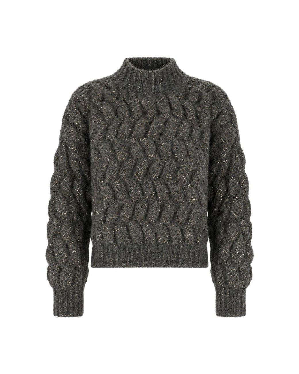 Brunello Cucinelli Gray Dazzling Zigzag Cables Pullover