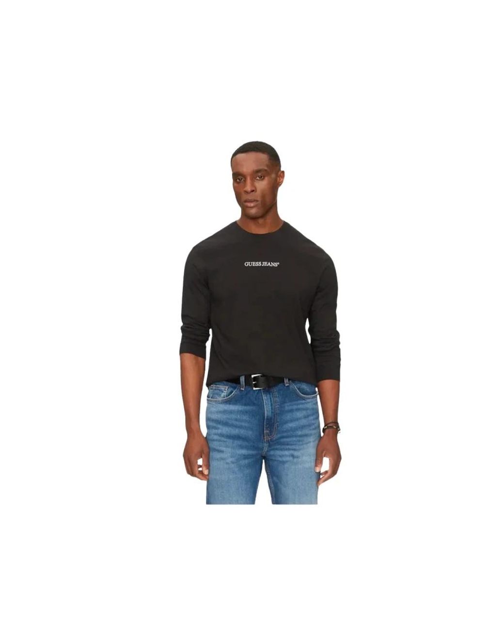 Guess Tops ,Zwart ,Gj Reg Embro Long Sleeve Top in het Black voor heren