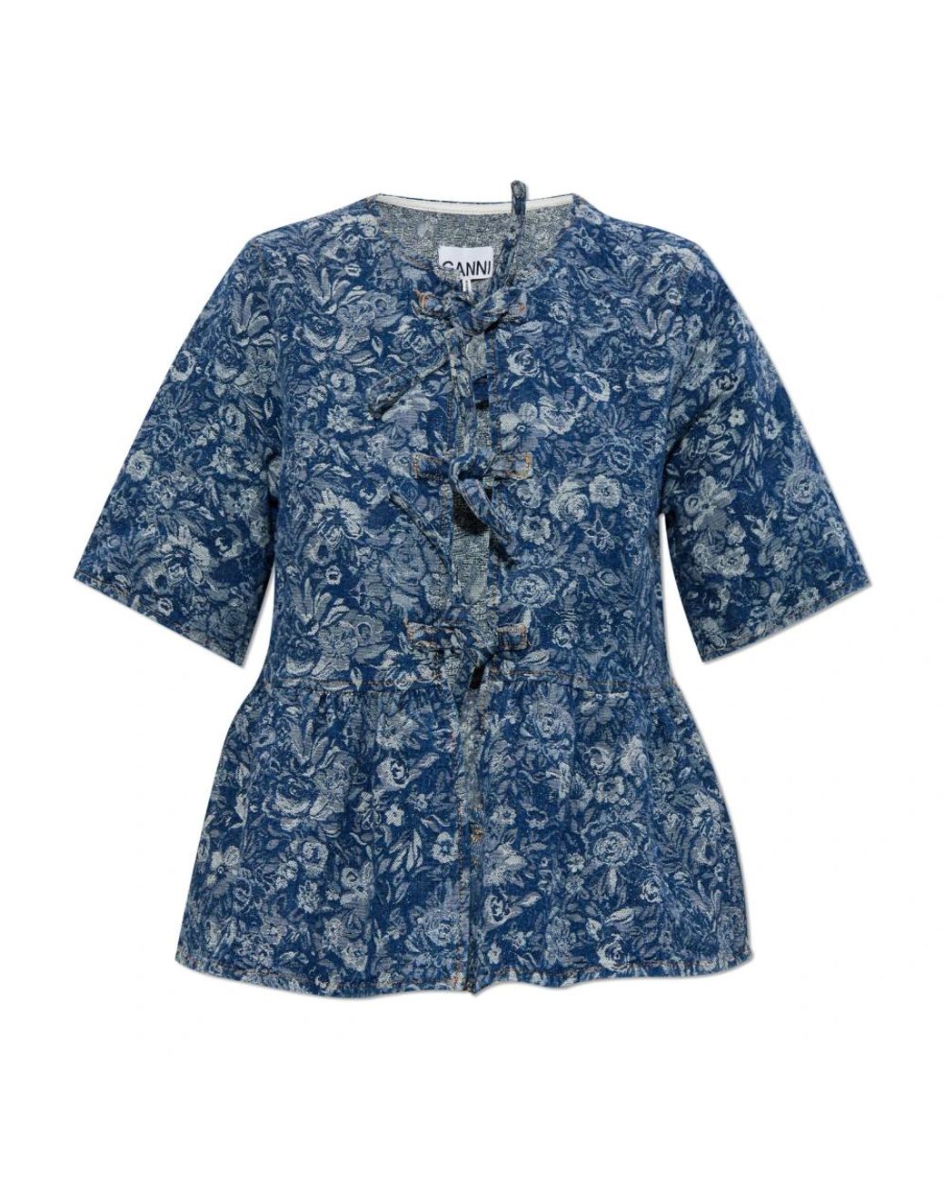 Ganni Overhemden ,Blauw ,Denim Jacquard Denim Top in het Blue