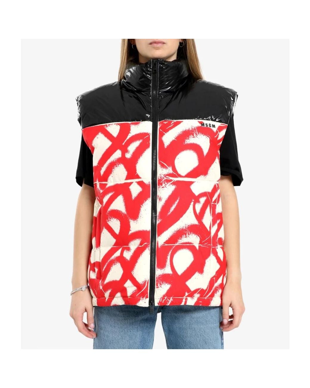 MSGM Jassen ,Veelkleurig ,Gewatteerd Vest Met Spray Paint Patroon in het Red