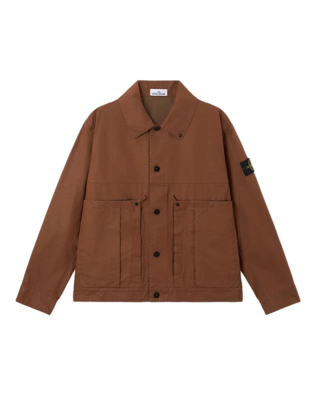 Stone Island Jassen ,Bruin ,Katoen Button Patch Jacket in het Brown voor heren