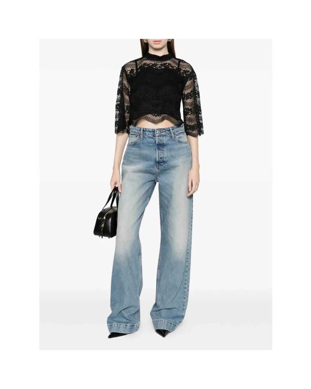 Twinset Overhemden ,Zwart ,Katoen Macramé Lace Blouse in het Black