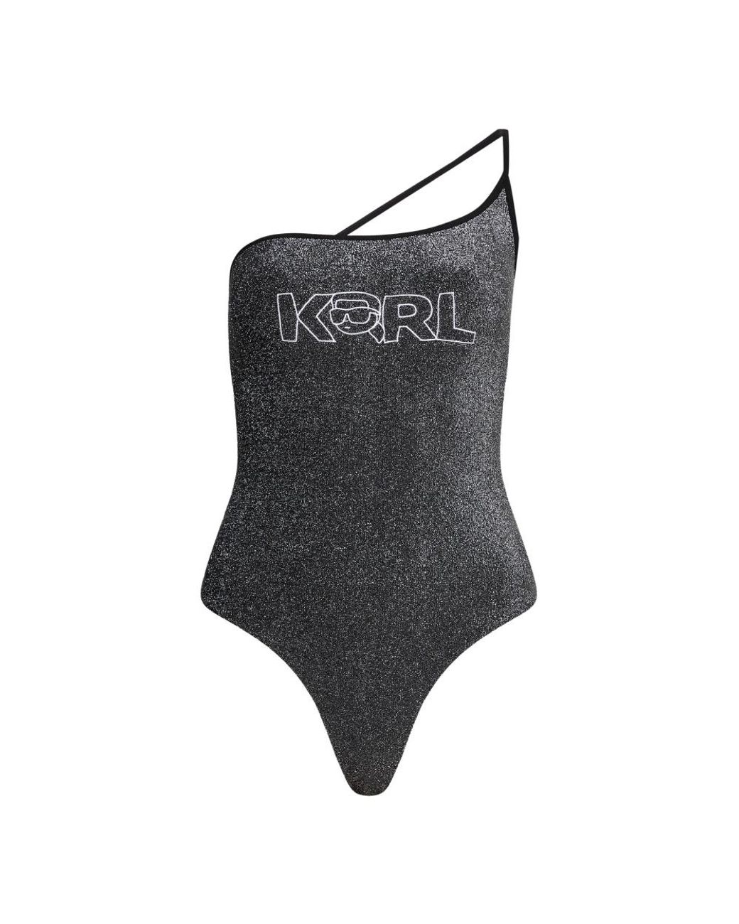 Karl Lagerfeld Badmode ,Zwart ,Body Ikonik 2.0 Lurex Badpak in het Gray