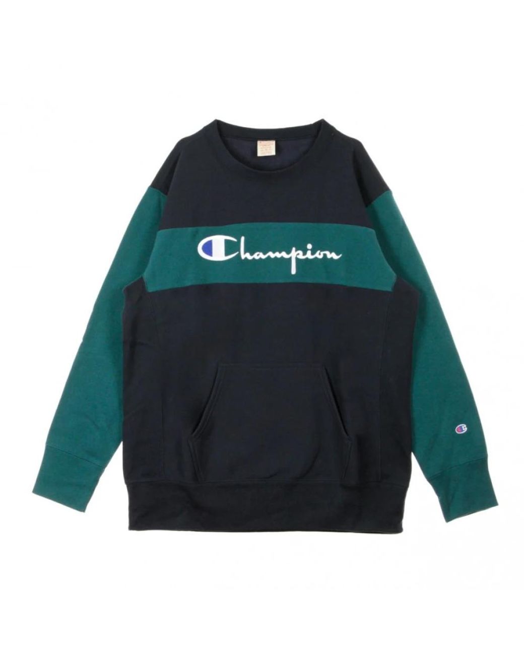 Champion Blue Color Block Kangaroo Pocket Reverse Weave Crewneck Sweatshirt for men