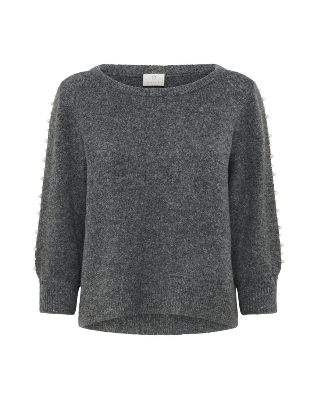 Kaffe Truien & Vesten ,Grijs ,Wol Grijze Melange Pullover Met Kralenmouwen in het Gray