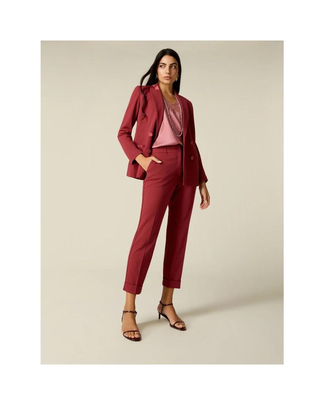 Cropped Trousers Oltre de color Red