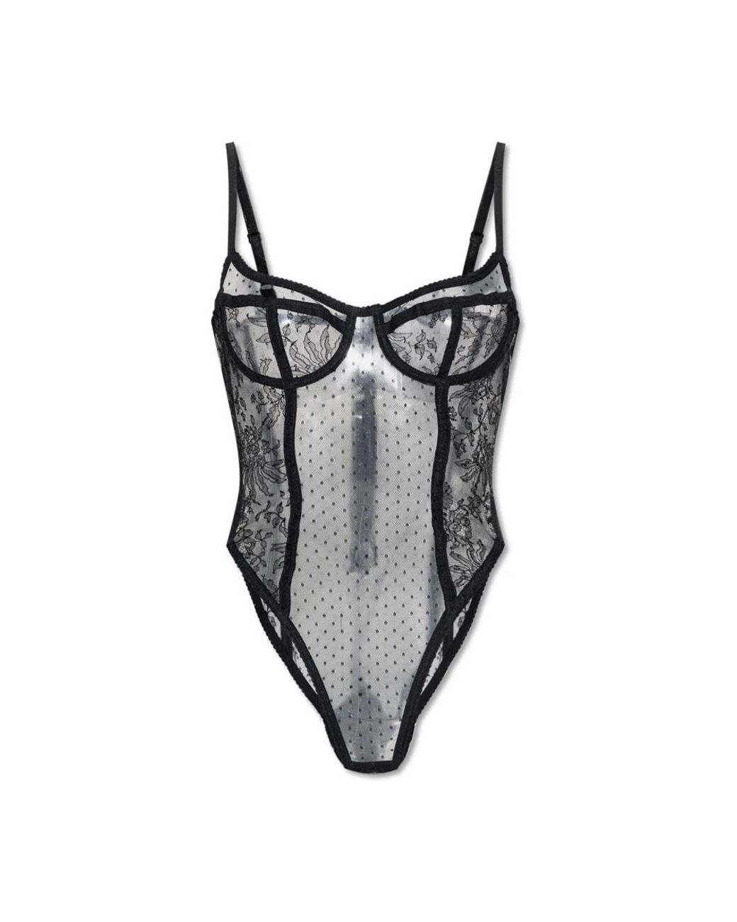 Dolce & Gabbana Tops ,Zwart ,Lace Bodysuit in het Gray