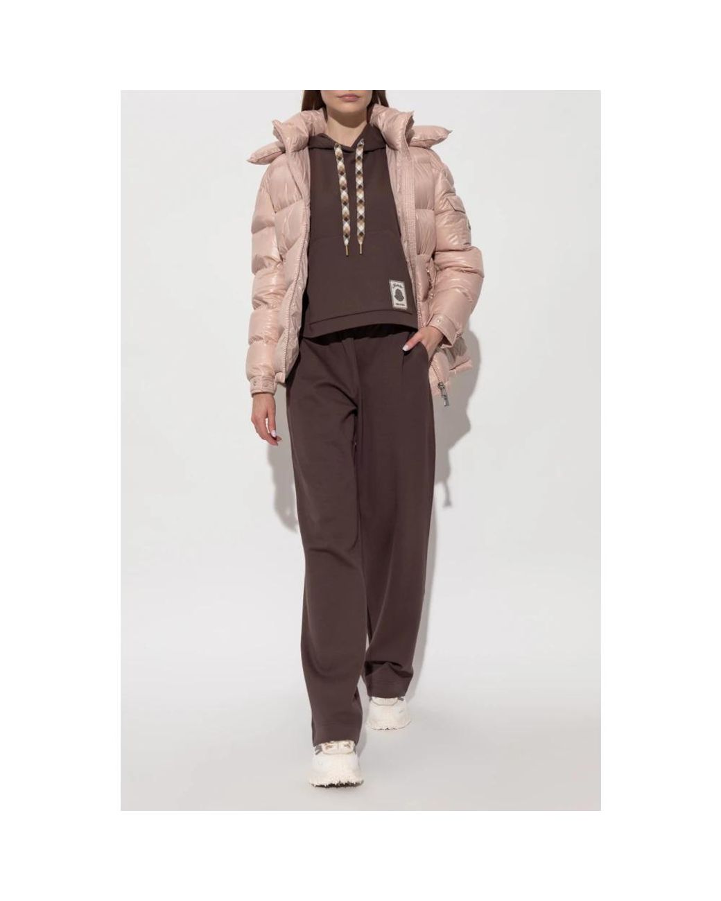 Moncler Pink Maire Kapuzen-Kurzmantel Aus Daunen
