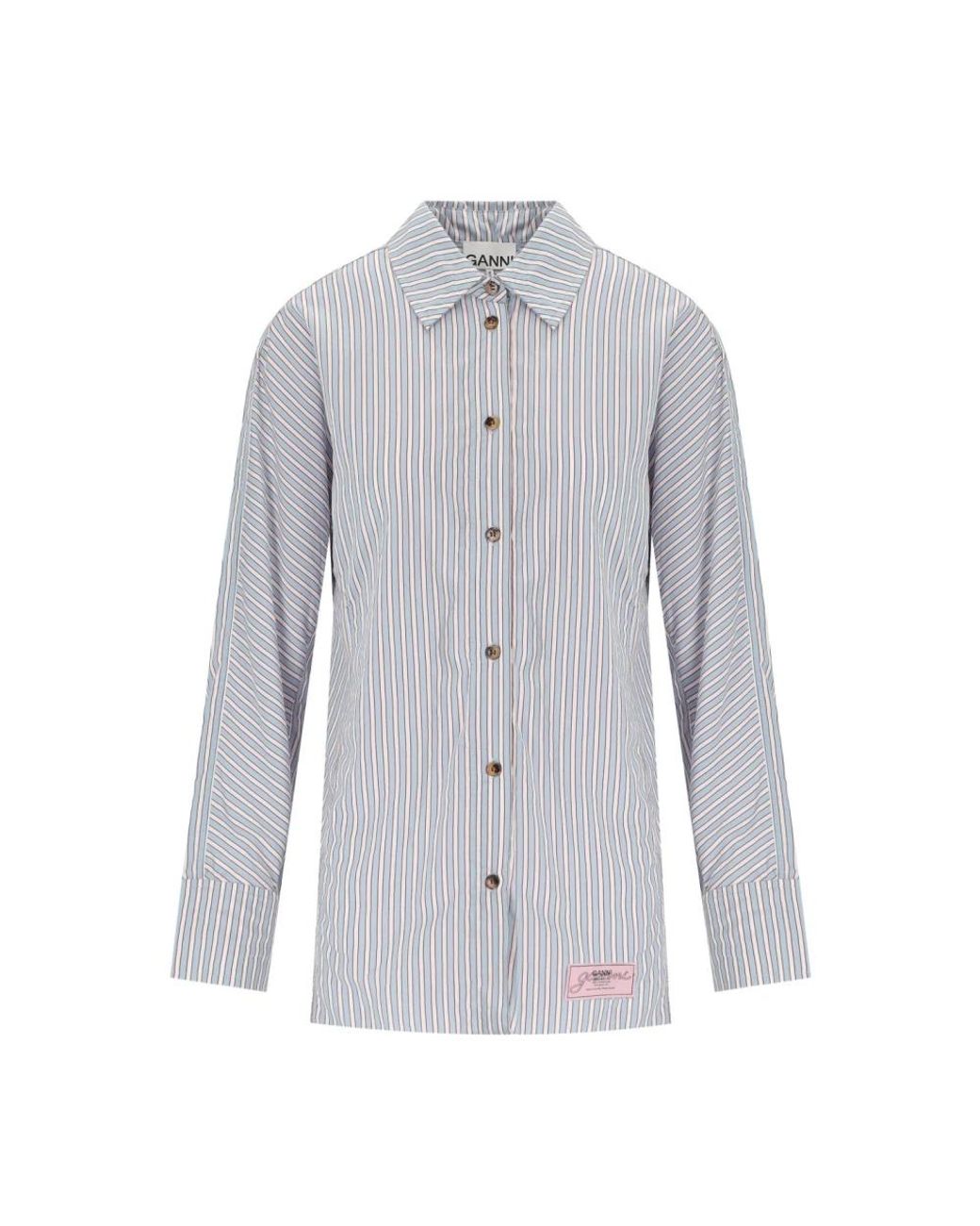 Ganni Overhemden ,Blauw ,Gestreepte Chambray Overhemd in het Blue