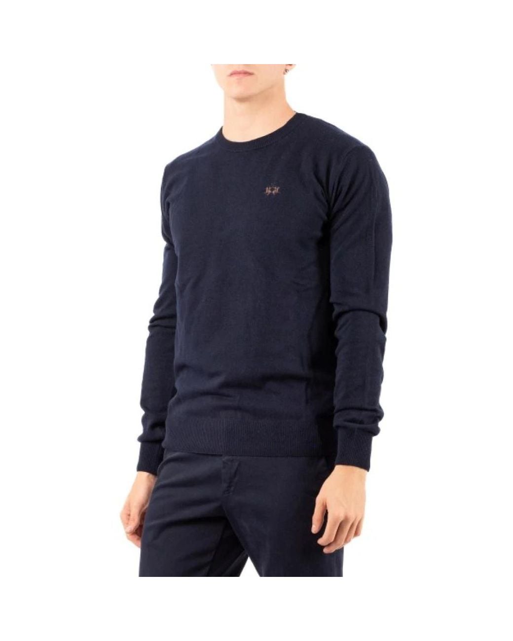 La Martina Blue Round-Neck Knitwear for men