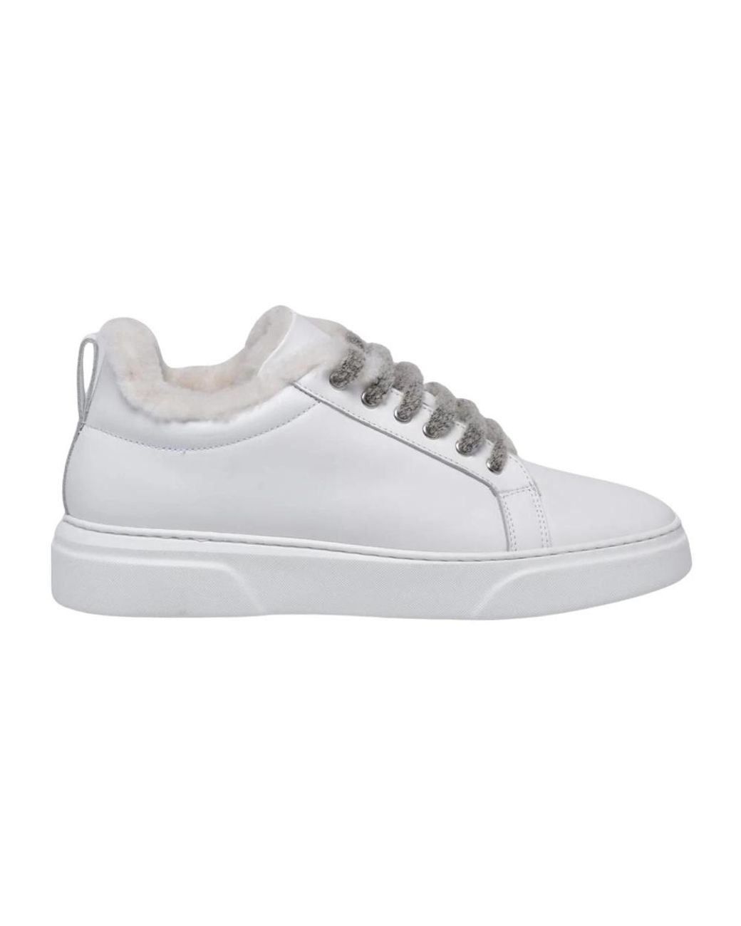 Eleventy White Rounded Toe Plush Interior Leather Sneakers