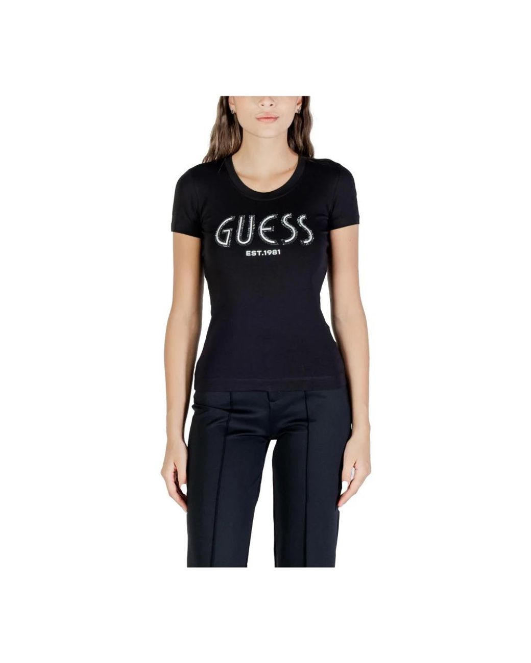 Guess Tops ,Zwart ,Katoen Zwarte Bedrukte Korte Mouw T-Shirt in het Black