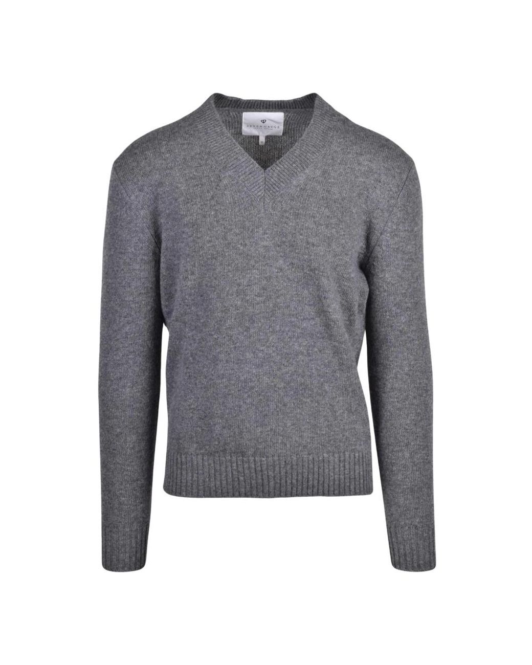 Seven Gauge Gray V-Neck Knitwear for men