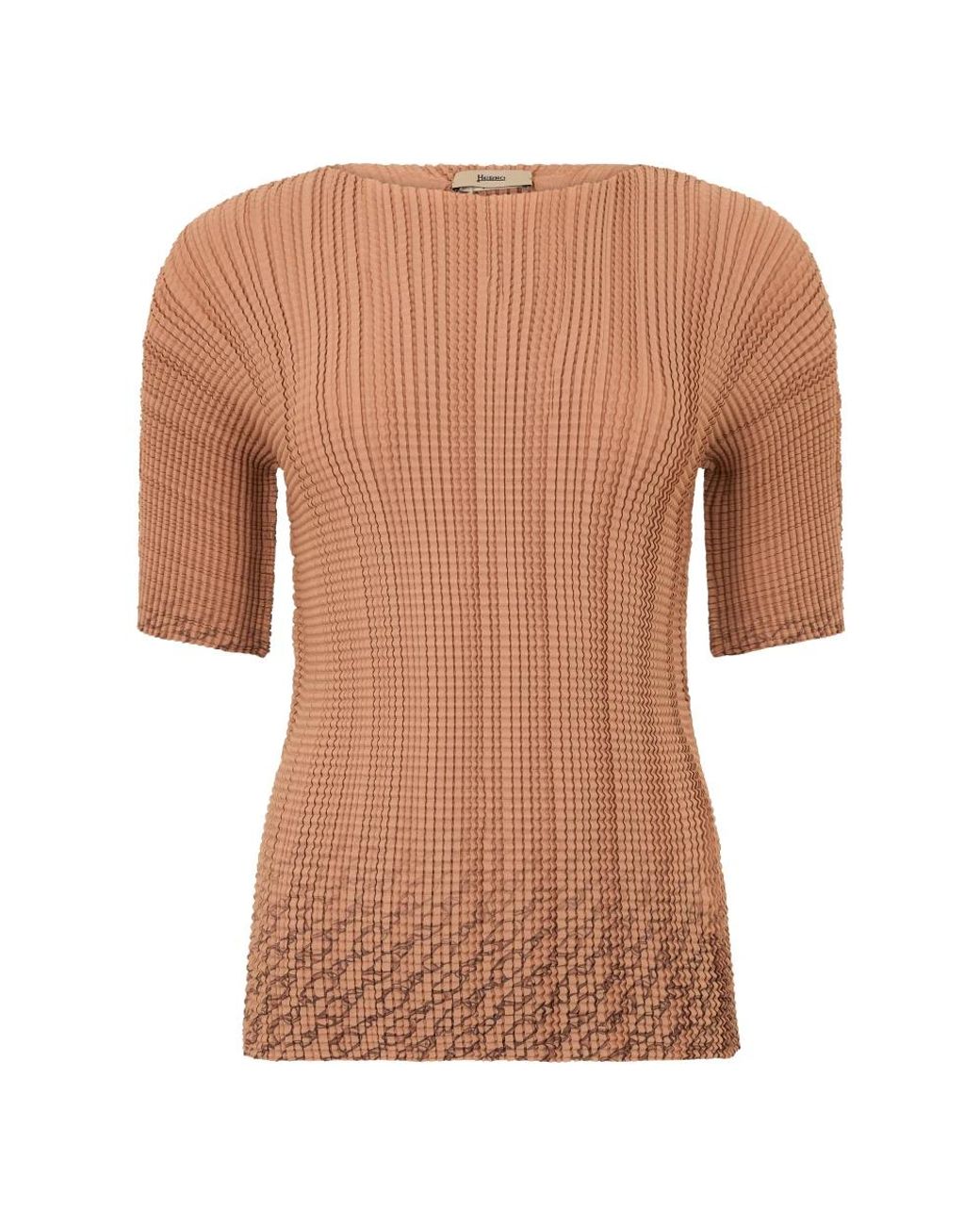 Herno Overhemden ,Leer Fitted Short-Sleeve Top With Texture in het Brown