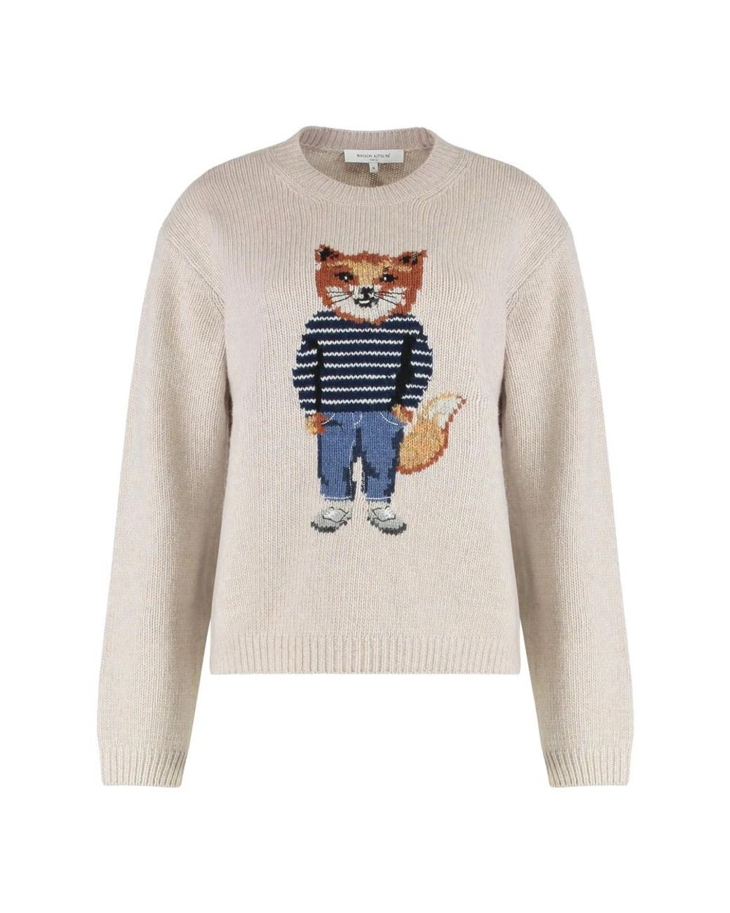 Maison Kitsuné White Round-Neck Knitwear