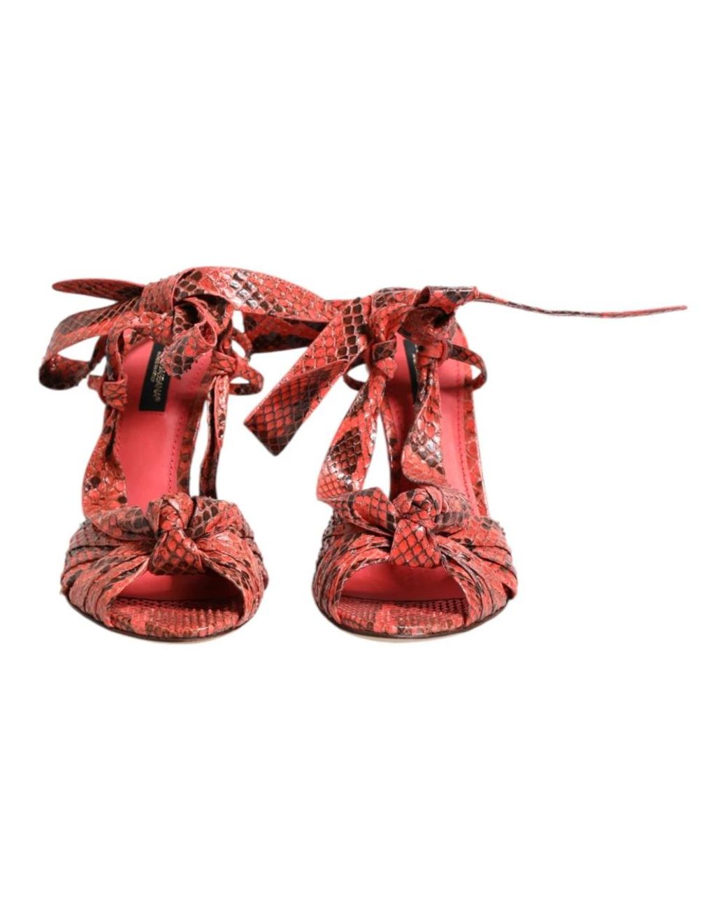 Dolce & Gabbana Red Korallen Python Leder Absatz Sandalen