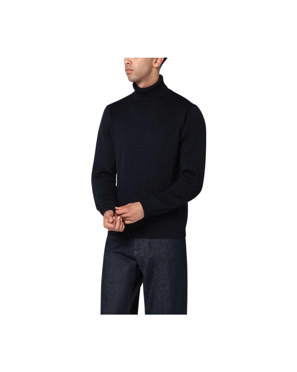 Roberto Collina Merino Wol Trui Met Col in het Black voor heren